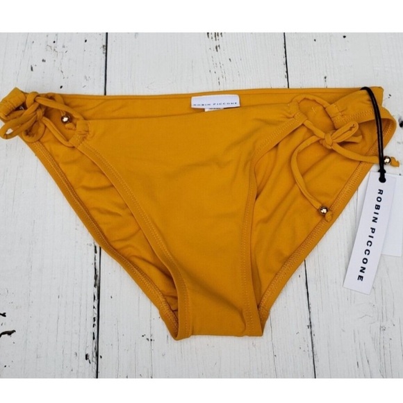 Robin Piccone Luca Side Tie Bikini Bottom in Mustard Yellow Sz Large NWT | Swim - Picture 1 of 13